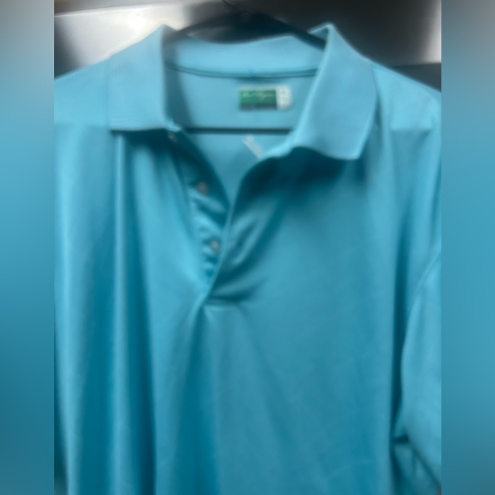 Ben Hogan Performance Mens Polo Shirt xl. Aqua with subtle squares